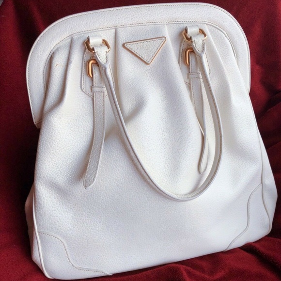 Prada Handbags - White Prada Leather Doctor Bag with Gold HW